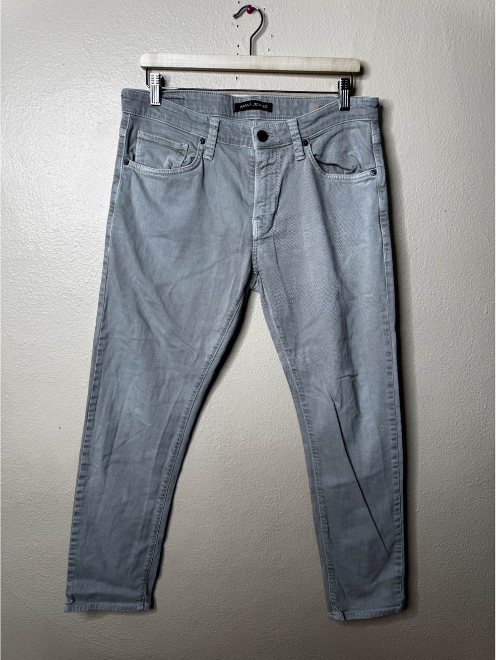 Mavi Mens 33x30 Jake Slim Leg Jeans Light Gray Stretch Cotton 5 Pocket